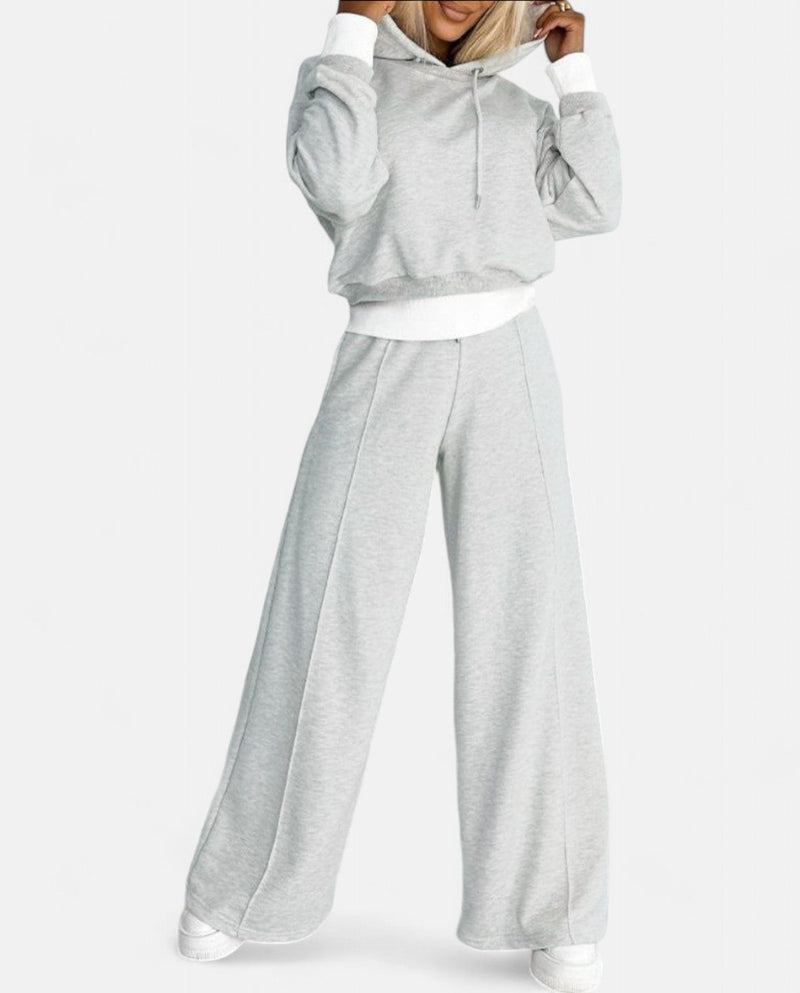 Two-Tone Hoodie Set with Wide-Leg Pants - Isabelle-Black-S-State of Style