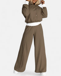 Two-Tone Hoodie Set with Wide-Leg Pants - Isabelle-Brown-S-State of Style