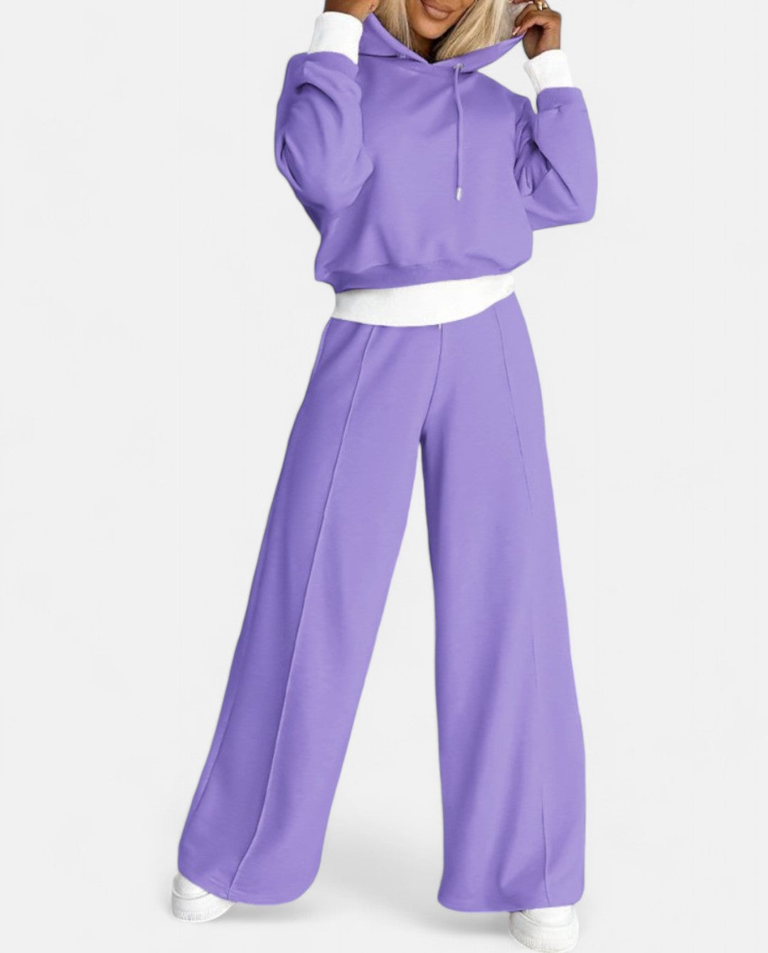 Two-Tone Hoodie Set with Wide-Leg Pants - Isabelle-Purple-S-State of Style
