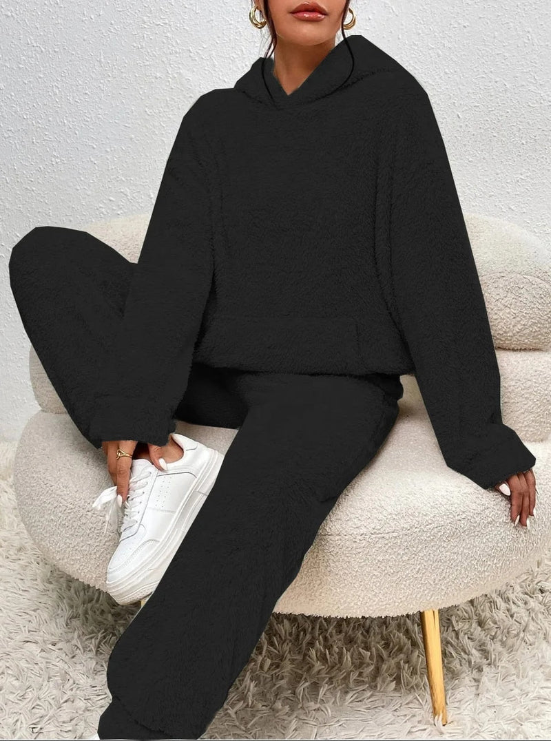 Ultra-Comfortable Teddy Loungewear with Hoodie - Lana-Black-XS-State of Style