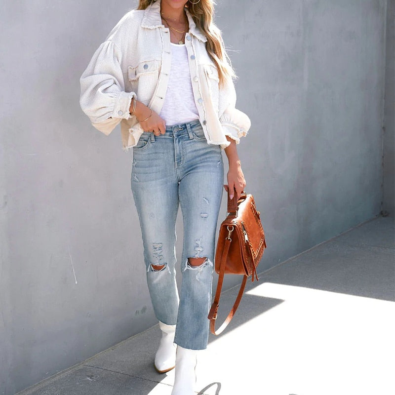 Unique Jacket with Puff Sleeves | Trendy Women's Fashion-White-S-State of Style