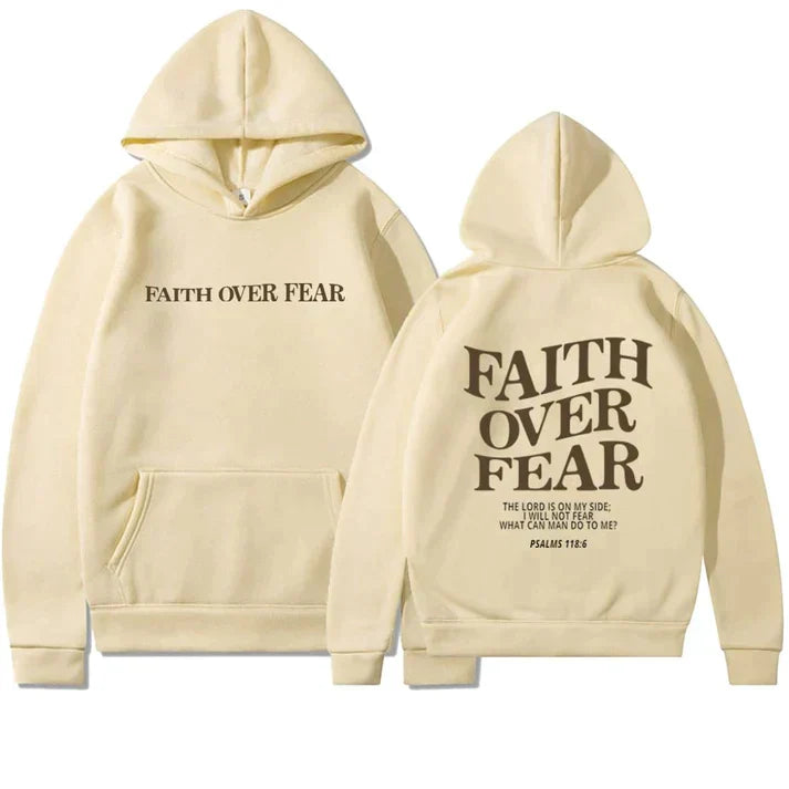Unisex Hoodie "Faith Over Fear" Psalm 118:6 - Faithmore-Cream-XS-State of Style