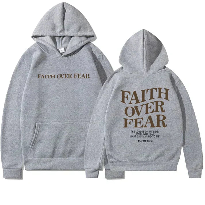 Unisex Hoodie "Faith Over Fear" Psalm 118:6 - Faithmore-Grey-XS-State of Style