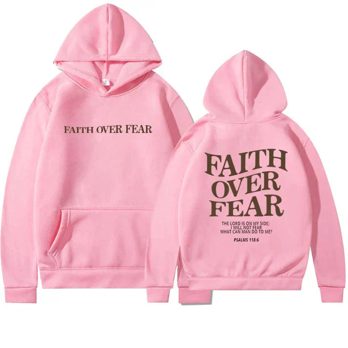Unisex Hoodie "Faith Over Fear" Psalm 118:6 - Faithmore-Pink-XS-State of Style