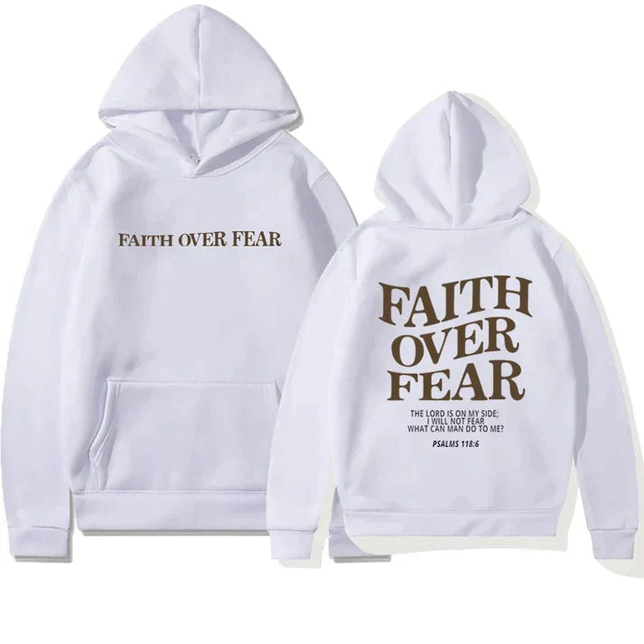 Unisex Hoodie "Faith Over Fear" Psalm 118:6 - Faithmore-White-XS-State of Style