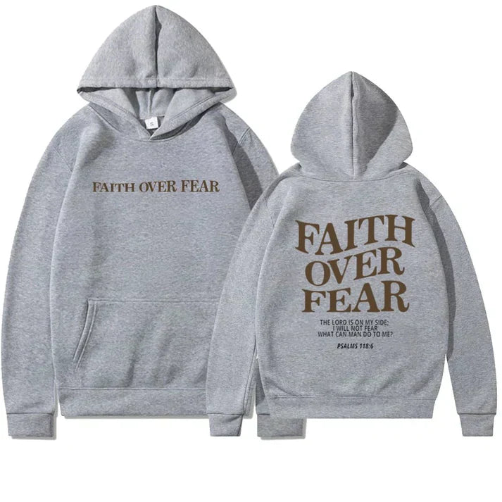 Unisex Hoodie "Faith Over Fear" Psalms 118:6 - Faithmore-Grey-XS-State of Style