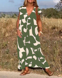 V-Neck Maxi Dress with Print - Bella-Black-S-State of Style