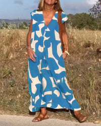 V-Neck Maxi Dress with Print - Bella-Black-S-State of Style
