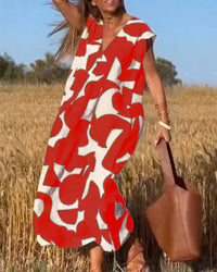 V-Neck Maxi Dress with Print - Bella-Black-S-State of Style