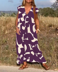 V-Neck Maxi Dress with Print - Bella-Black-S-State of Style