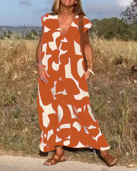 V-Neck Maxi Dress with Print - Bella-Black-S-State of Style