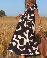 V-Neck Maxi Dress with Print - Bella-Black-S-State of Style