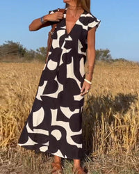 V-Neck Maxi Dress with Print - Bella-Black-S-State of Style
