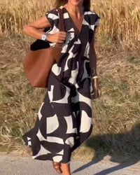 V-Neck Maxi Dress with Print - Bella-Black-S-State of Style