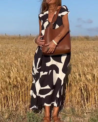 V-Neck Maxi Dress with Print - Bella-Black-S-State of Style