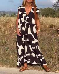 V-Neck Maxi Dress with Print - Bella-Black-S-State of Style