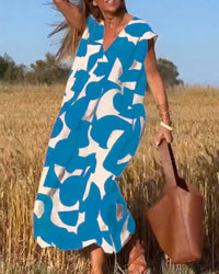 V-Neck Maxi Dress with Print - Bella-Blue-S-State of Style