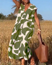 V-Neck Maxi Dress with Print - Bella-Green-S-State of Style