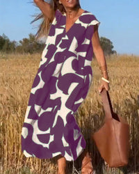 V-Neck Maxi Dress with Print - Bella-Purple-S-State of Style