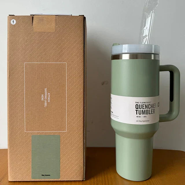 Vacuum Insulated Cup with Lid and Straw - ThermoTumbler-Army Green-State of Style