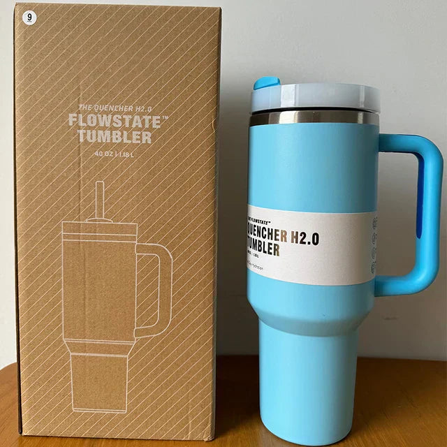 Vacuum Insulated Cup with Lid and Straw - ThermoTumbler-Baby Blue-State of Style