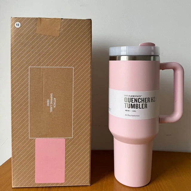 Vacuum Insulated Cup with Lid and Straw - ThermoTumbler-Baby Pink-State of Style