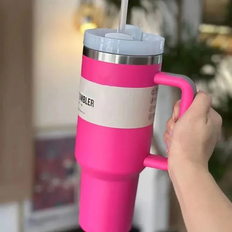 Vacuum Insulated Cup with Lid and Straw - ThermoTumbler-Baby Pink-State of Style