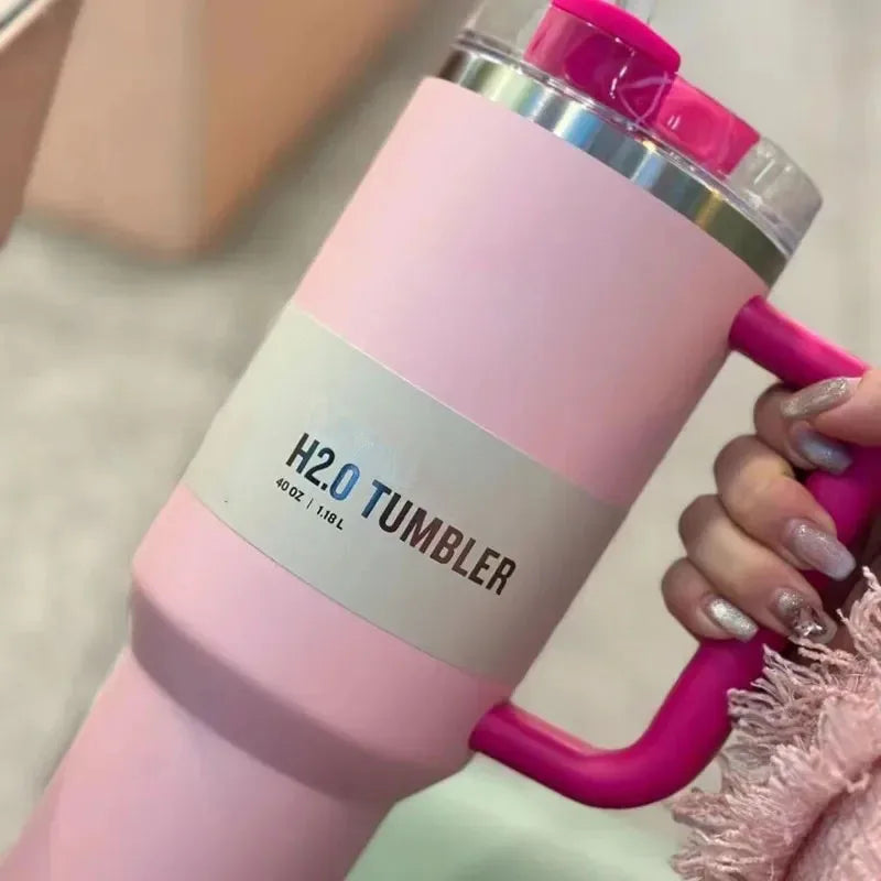 Vacuum Insulated Cup with Lid and Straw - ThermoTumbler-Baby Pink-State of Style