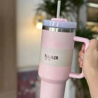 Vacuum Insulated Cup with Lid and Straw - ThermoTumbler-Baby Pink-State of Style