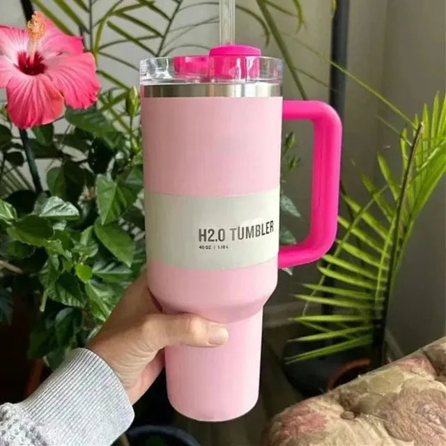 Vacuum Insulated Cup with Lid and Straw - ThermoTumbler-Baby Pink-State of Style