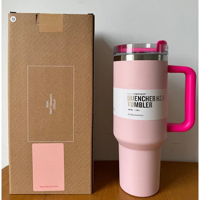 Vacuum Insulated Cup with Lid and Straw - ThermoTumbler-Flamingo-State of Style