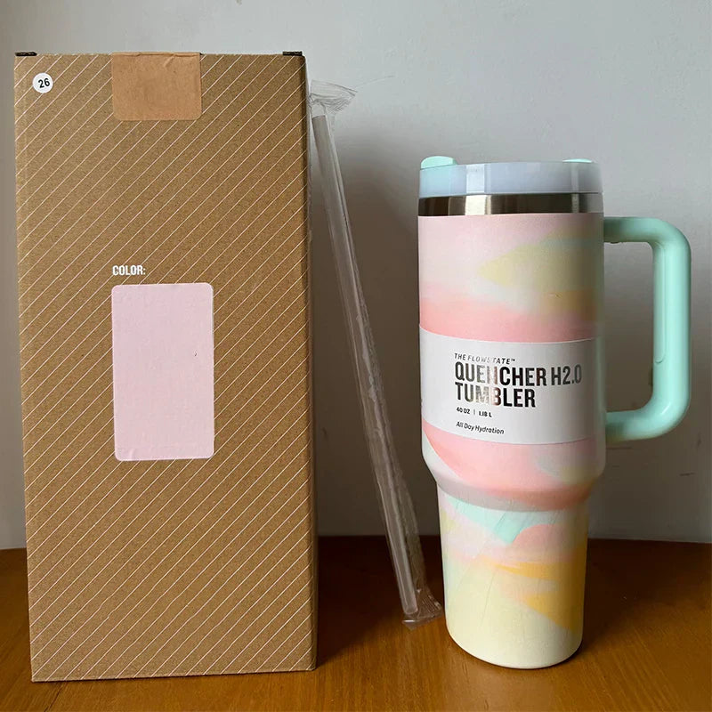 Vacuum Insulated Tumbler with Lid and Straw - ThermoTumbler-Colourful Swirl-State of Style
