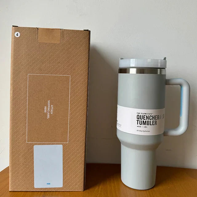 Vacuum Insulated Tumbler with Lid and Straw - ThermoTumbler-Grey Blue-State of Style