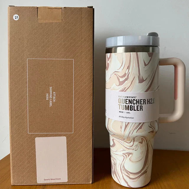 Vacuum Insulated Tumbler with Lid and Straw - ThermoTumbler-Rose Quartz Swirl-State of Style