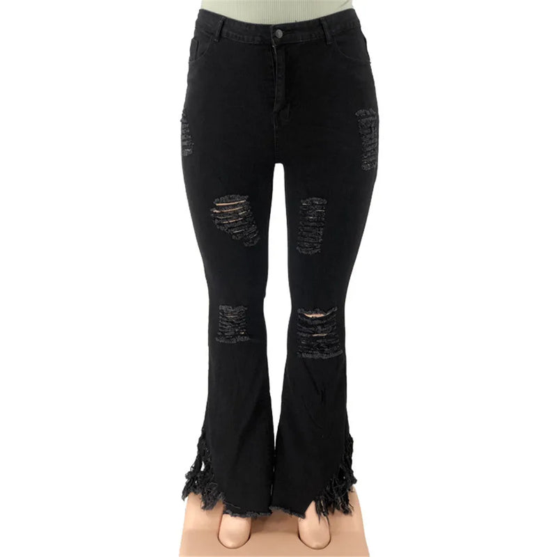 Velvet Plus-Size Stretch Flared Jeans-Black-2XL-State of Style
