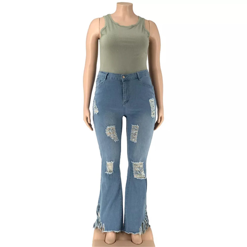 Velvet Plus-Size Stretch Flared Jeans-Light Blue-2XL-State of Style