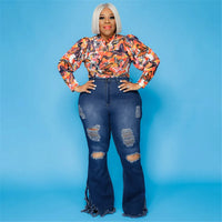 Velvet Plus-Size Stretch Flared Jeans-Light Blue-2XL-State of Style