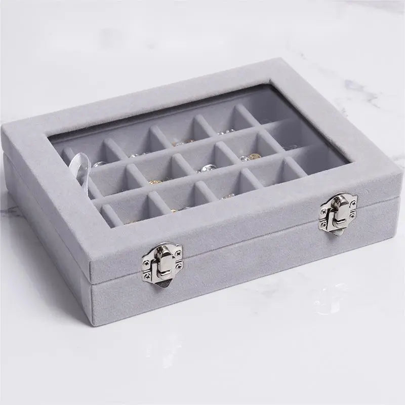 Velvet Transparent Lid Jewellery Box-BEIGE-State of Style