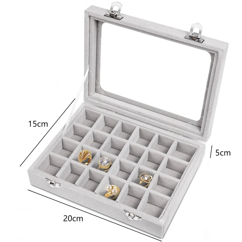 Velvet Transparent Lid Jewellery Box-BEIGE-State of Style