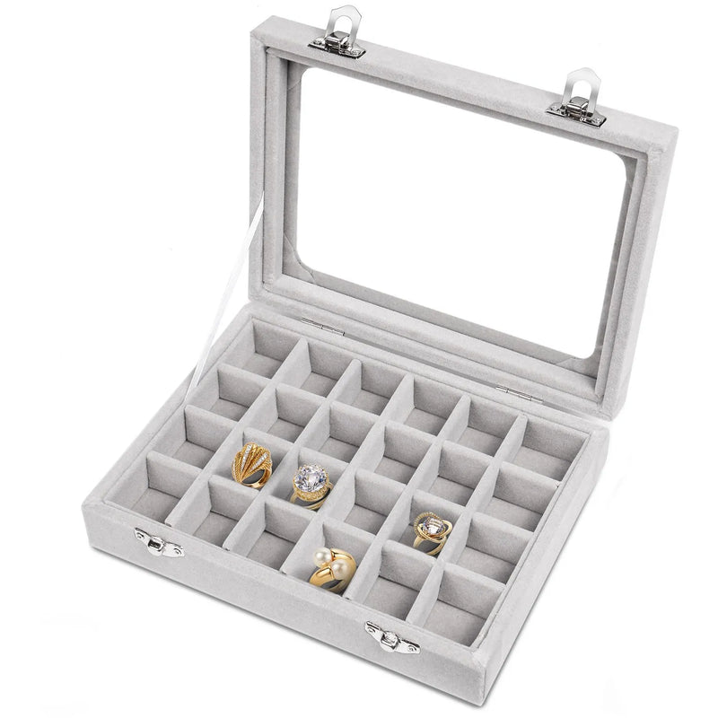 Velvet Transparent Lid Jewellery Box-BEIGE-State of Style