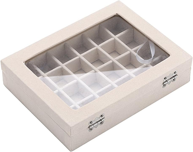 Velvet Transparent Lid Jewellery Box-BEIGE-State of Style