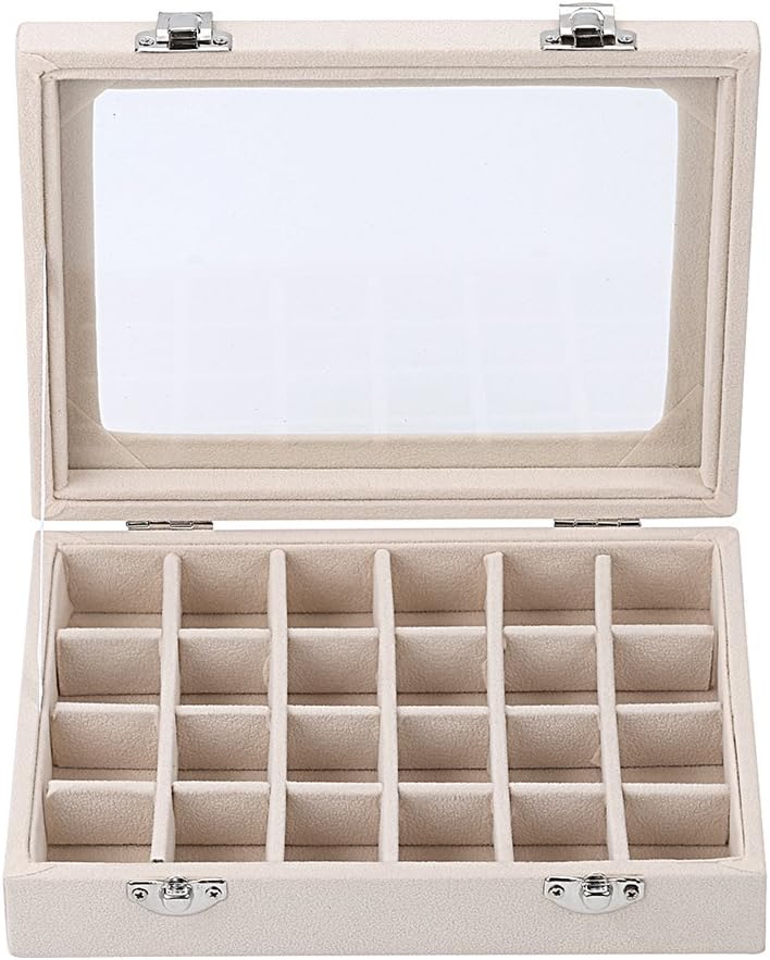 Velvet Transparent Lid Jewellery Box-BEIGE-State of Style