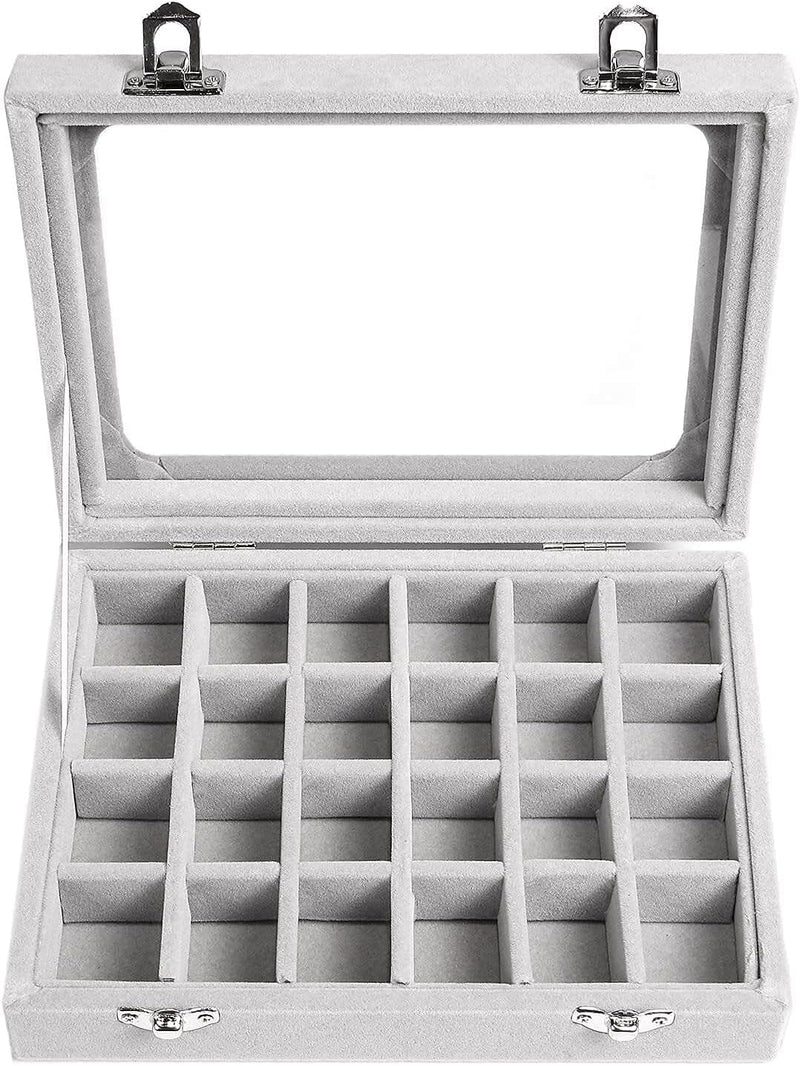 Velvet Transparent Lid Jewellery Box-BEIGE-State of Style