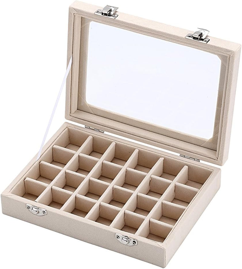 Velvet Transparent Lid Jewellery Box-BEIGE-State of Style