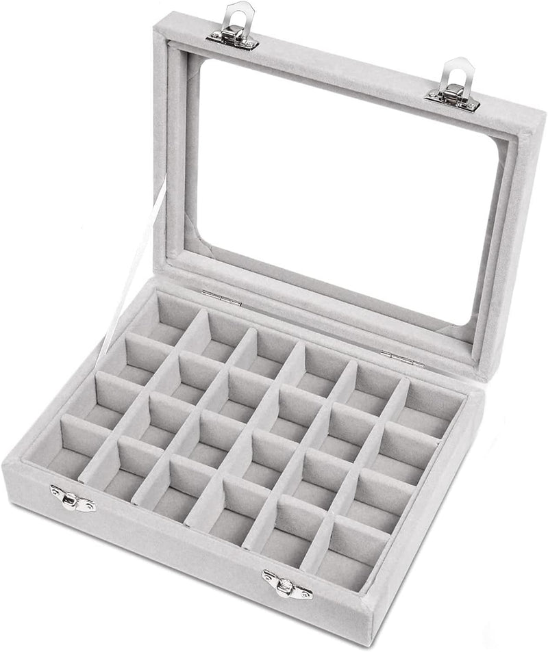 Velvet Transparent Lid Jewellery Box-GRAY-State of Style