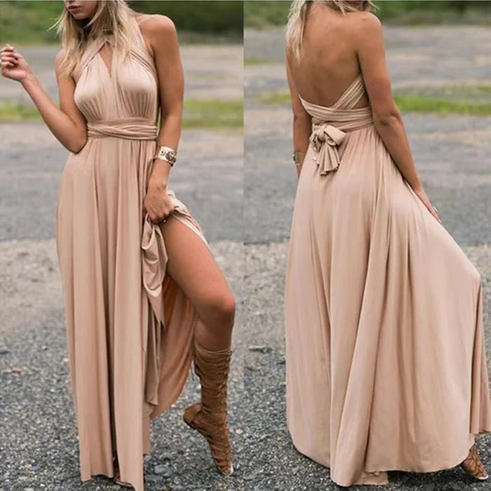 Versatile Elastic Wrap Dress - Denise-S-Khaki-State of Style