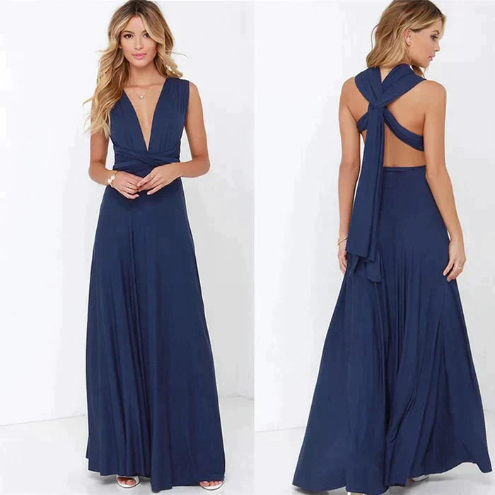 Versatile Elastic Wrap Dress - Denise-S-Navy Blue-State of Style