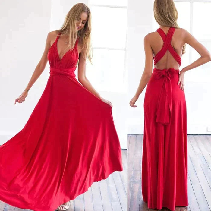 Versatile Elastic Wrap Dress - Denise-S-Red-State of Style