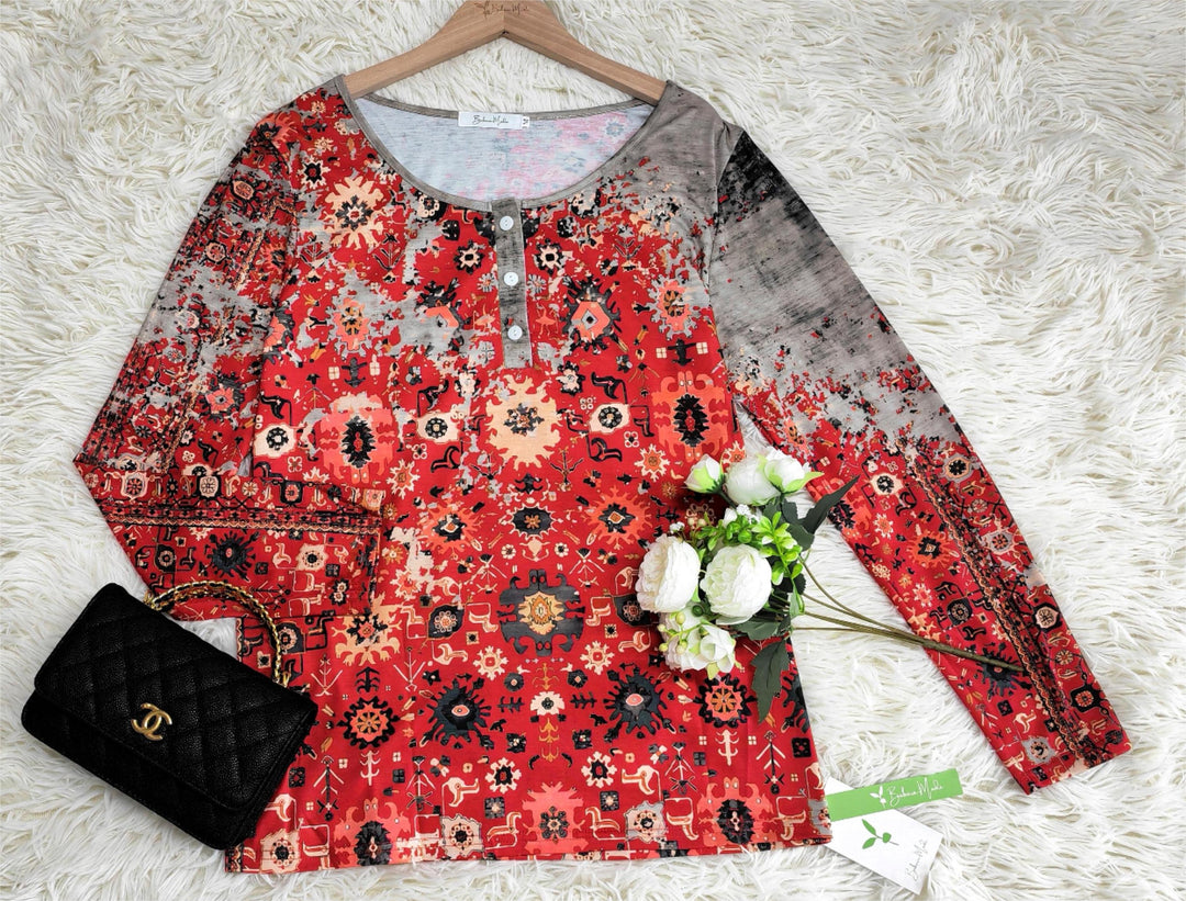 Vintage Aztec-Print Longsleeve - Autumn Pattern-S-State of Style