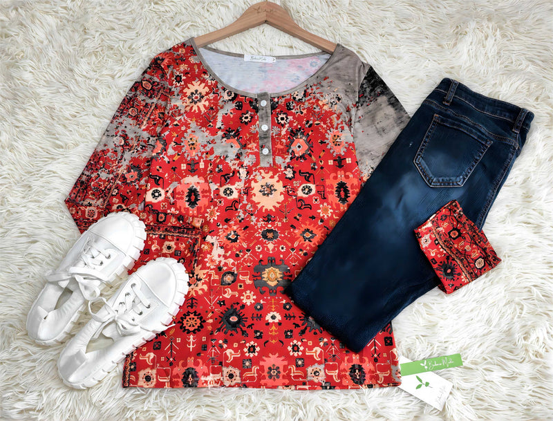 Vintage Aztec-Print Longsleeve - Autumn Pattern-S-State of Style